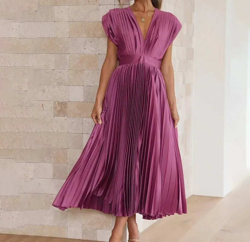 Celeste - Plissiertes Gala-Maxikleid mit V-Neckline