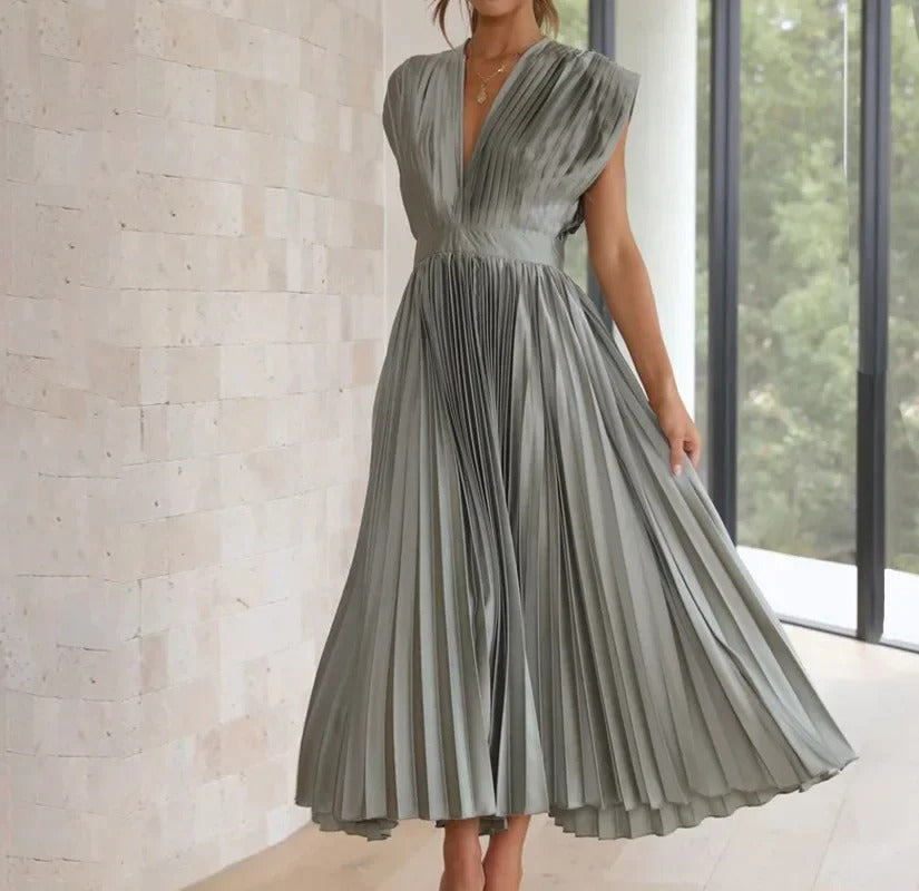 Celeste - Plissiertes Gala-Maxikleid mit V-Neckline